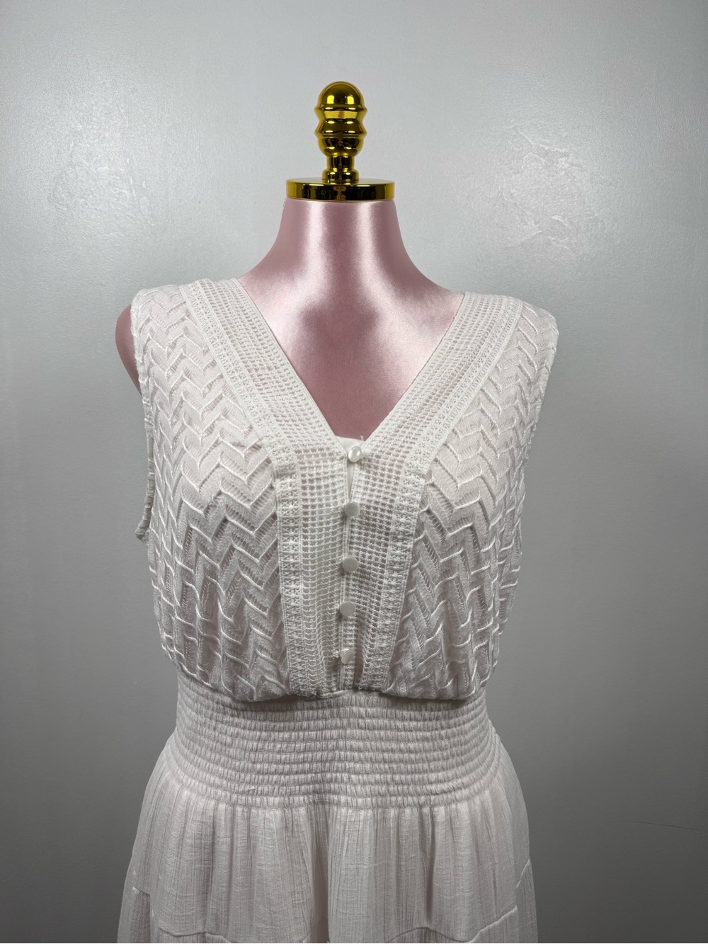 Kings Road White Boho Midi Dress Smocked Waist | Size 2X - Picture 7 of 7